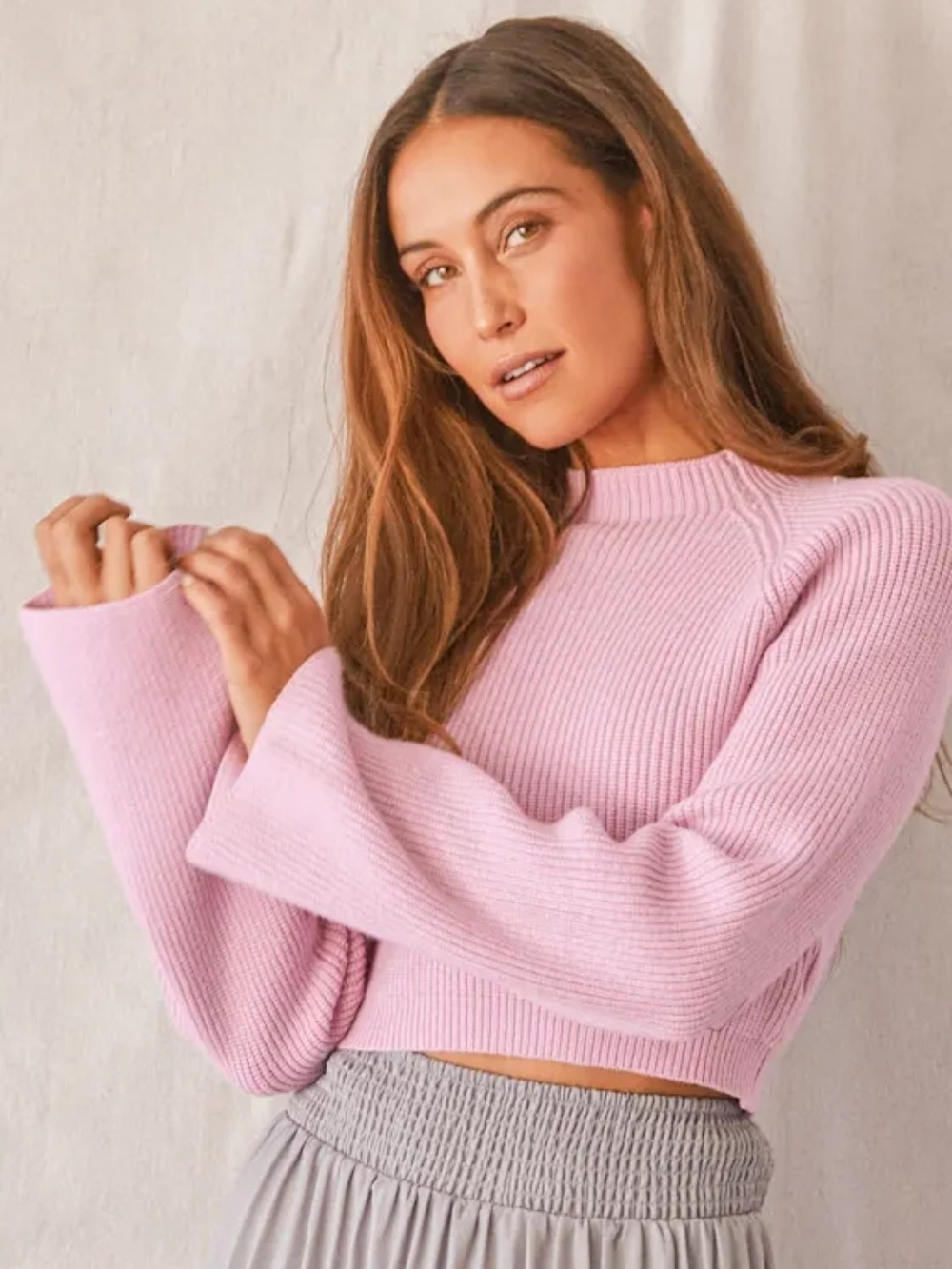 Lulus Gotta Be Lilac Mock Neck Cropped Sweater Size Small